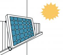 Bild eines Balkonkraftwerks (ein Solarmodul am Balkon) und einer Sonne